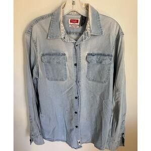 Vintage Wrangler Flex Work Shirt Light Wash Well-Worn Size Medium Button Up